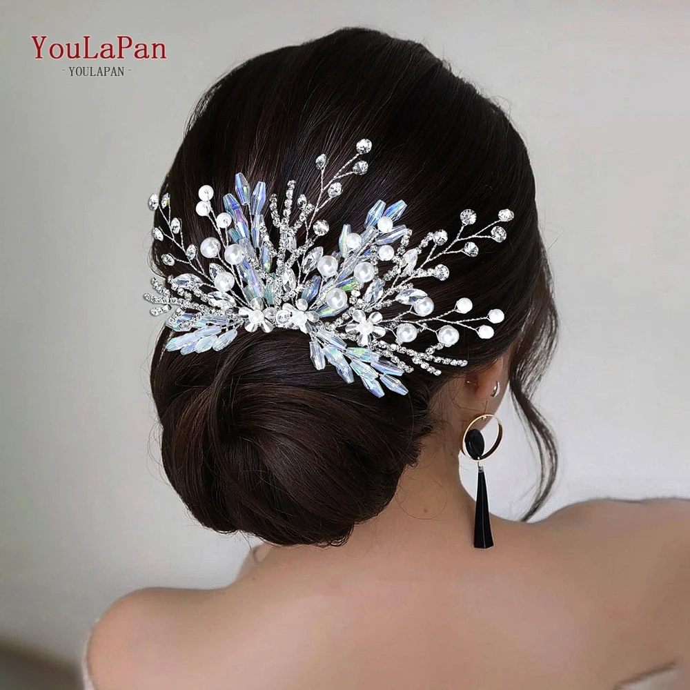 

YouLaPan Bride Crystal Hair Comb Elegant Rhinestone Headwear Wedding Hair Jewelry Silver Color Women Side Comb Headpieces HP914