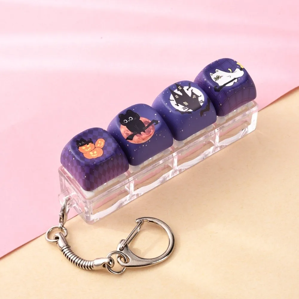 Plastic Keyboard Fidget Keychain Light Up Halloween Theme Pressable Key Keyring Attachment Cartoon Pattern Bag Accessories