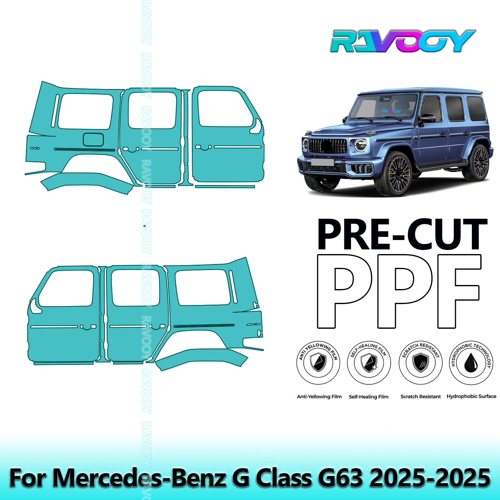 

For Mercedes-Benz G Class G63 2025-2025 8.5mil Clear Matte Pre-Cut PPF Door & A/B Pillar Kit TPU Paint Protection Film Set