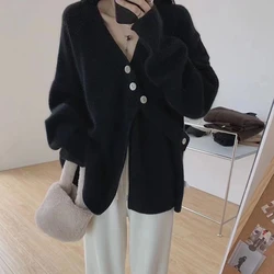 Korean Style V-neck Casual Maternity Sweater Knitted Jackets Long Sleeve Plus Size Pregnant Woman Coats Loose Casual Cardigans