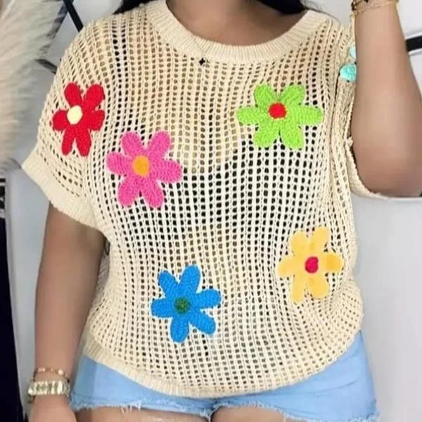 Men's Knitted round Ne Sweater Floral Design Thi Coolmax Fiber Ciwalk  Collar Inner Wear Non-deformable