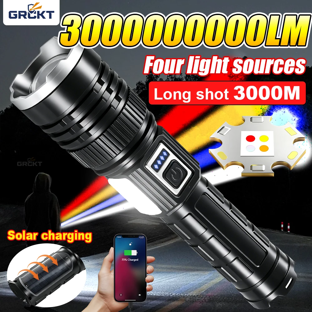 

Four Light Sources Flashlights High Powerful Flashlight LED Hiking Light Rechargeable Solar Outdoor Lighting For Hiking Lantern