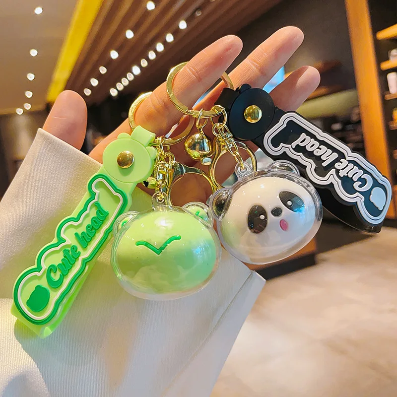 Online celebrity cartoon acrylic panda head keychain frog bear couple bag pendant claw machine small gift