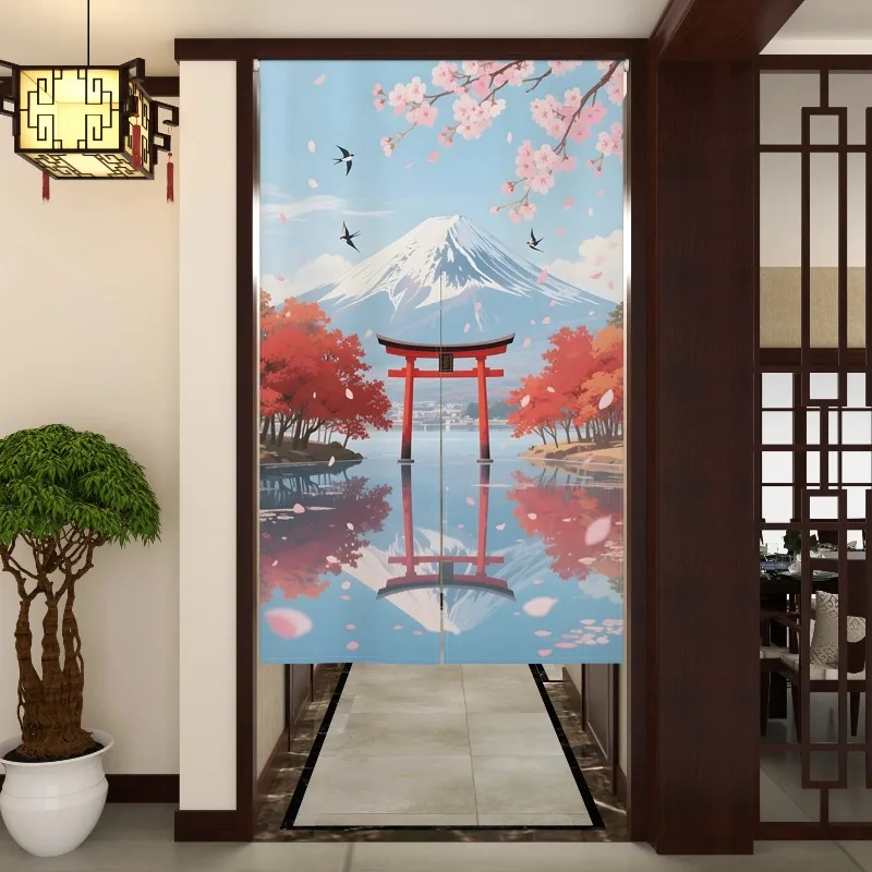 Mount Fuji Cherry Blossom Japanese Doorway Curtain Bedroom Dinging Room Partition Kitchen Entrance Hanging Long Door Curtain
