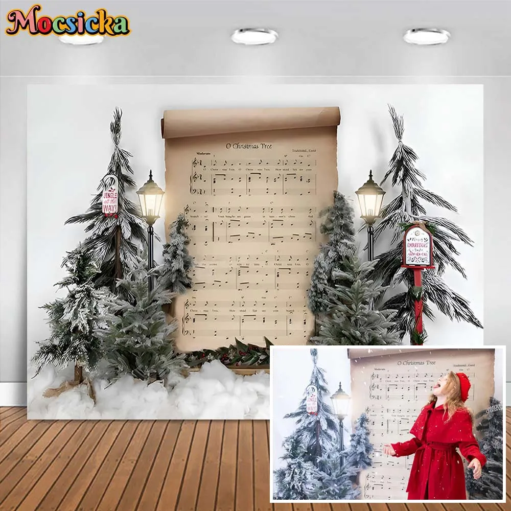 

Mocsicka Christmas Photography Backdrops Christmas Tree Song Winter Snow Baby Kids Photo Background Photo Studio Photocall Props