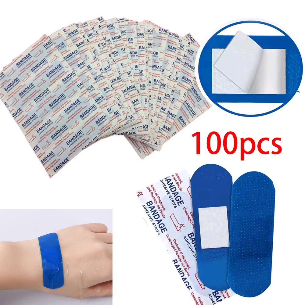 

100pcs/set Blue Detectable Cook Chef Plaster Waterproof Wound Dressing Patch Waterproof Adhesive Bandages Easy To Find