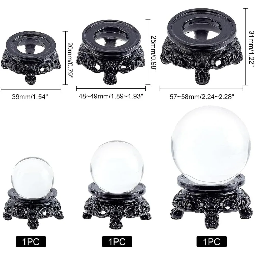 3 Pcs Black Crystal Ball Display Stand Pedestal 3 Size Small Resin Sphere Stand Gazing Ball Holder Pendulum Plate Stand