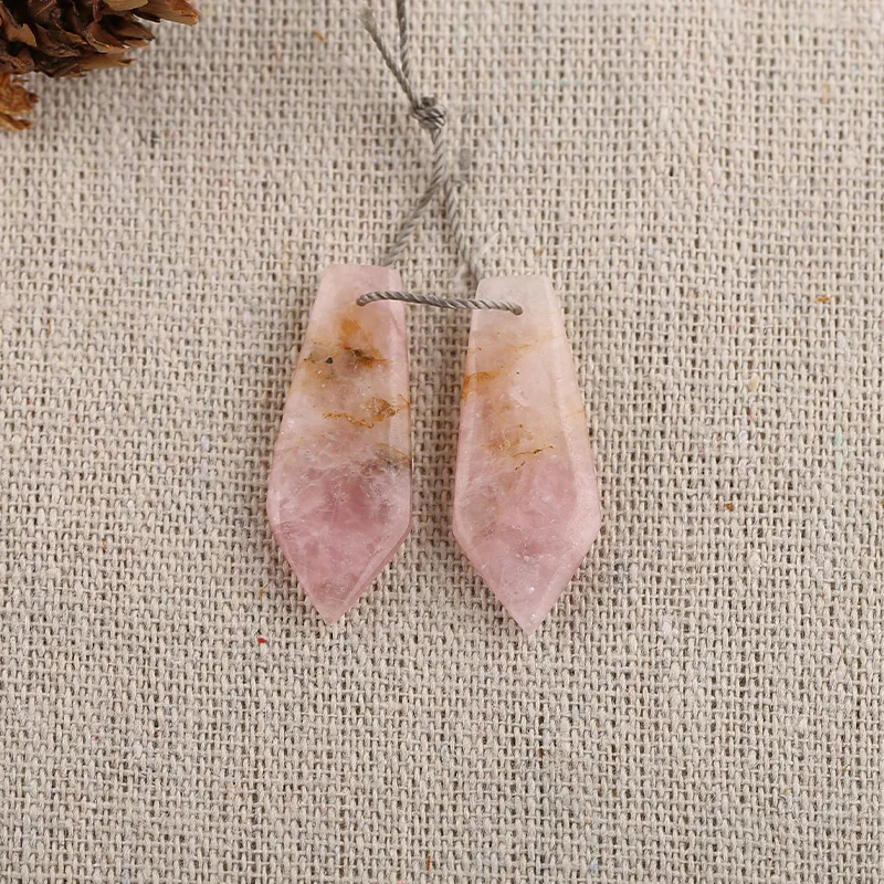 B&F Drop Pink Quartz Pendant Beads, Handmade Natural stones beads, Polished Stones for jewelry Making Supplies