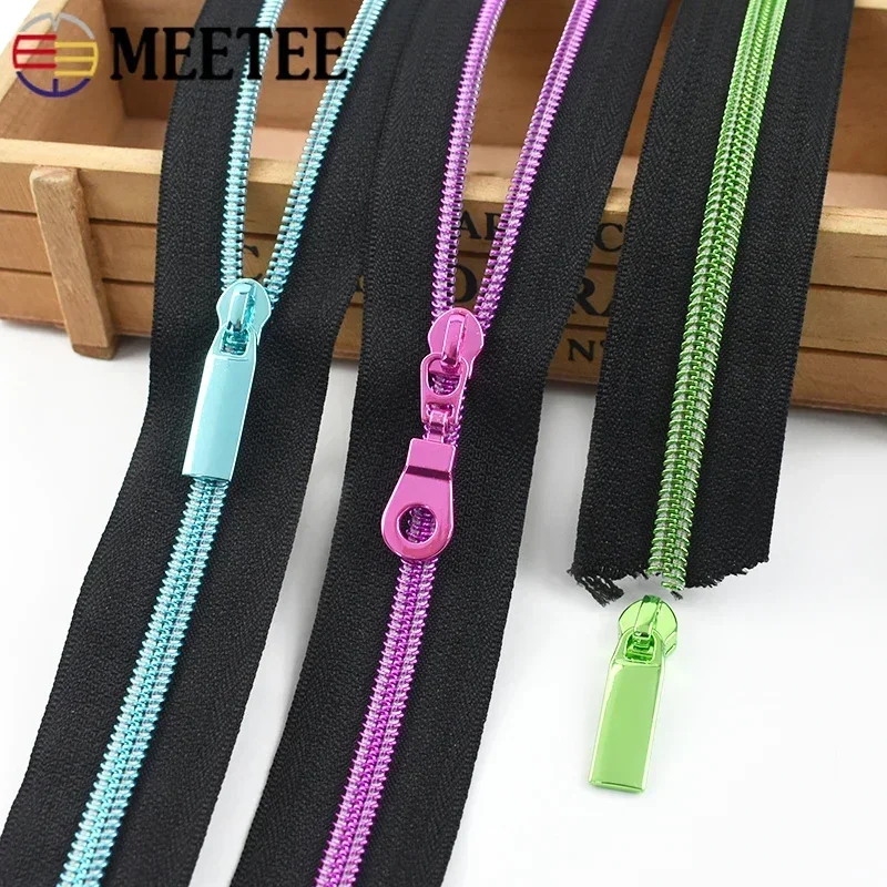 1-5M Meetee 5# Zippers By The Meter with Zipper Slider Puller Bag Plastic Nylon Zip Closures Repair Kit Clothes Sewing Accessory