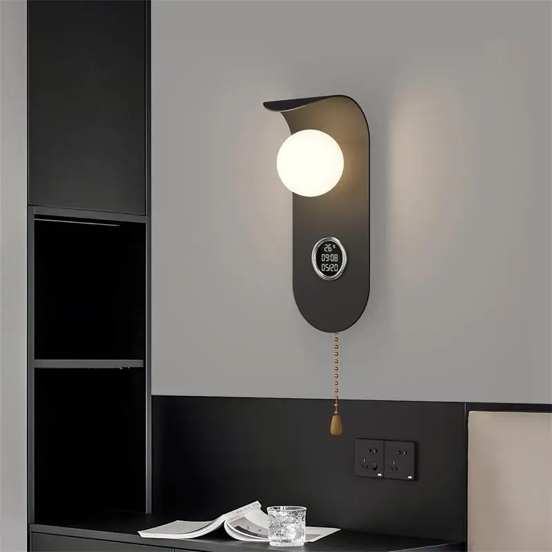 Mid-century Style 2026 New Style Bedroom Bedside Atmosphere Lamp With Pull Switch Clock Living Room Background Wall Lamp