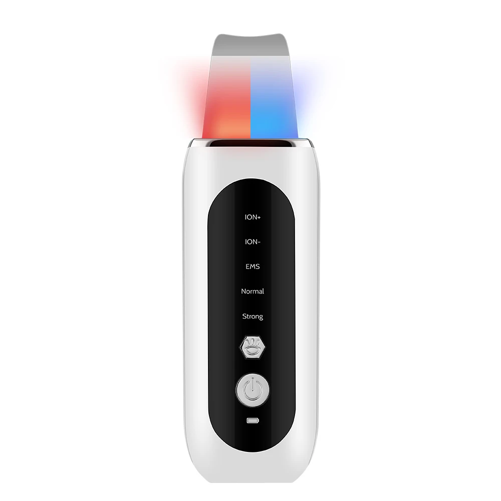 Ultraschall-Hautreiniger Gesichtsspatel Mitesserentferner EMS-Ionen-Gesichtslifting Tiefenreinigungsgerät Hautpflegewerkzeug 5-in-1 Ultraschallspatel mit Rot/Blau-Licht EMS-Mikrostrom &