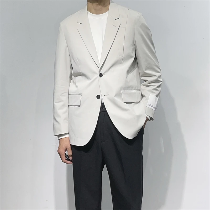 

Мужской приталенный пиджак из эластичной ткани с четырехсторонним стрейчем, несминаемый, на одной пуговице, светлый, для повседневной носки