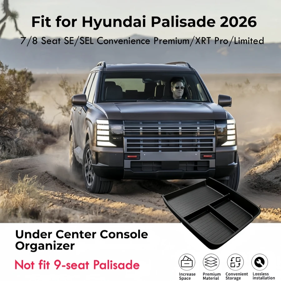 TPE Lower Center Console Organizer Tray for Hyundai Palisade 7/8 Seater 2026 2027 SE/SEL Convenience Premium/XRT Pro/Limited Box