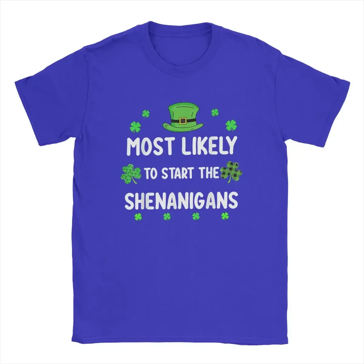 Men Cotton Funny T-Shirt Crew Neck Shenanigan Funny Tees Short Sleeve Plus Size St Patricks Day Shamrock St Pattys T Shirt