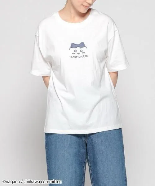 Minimal Embroidery Chiikawa Usagi Hachiware T Shirt Solid Pastel Color Soft Cotton Oversized Tees Cute Embroidered Cartoon