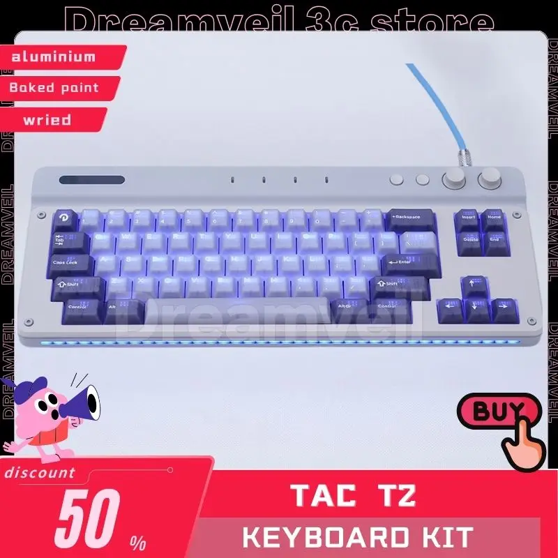 

TAC T2 Mechanical Keyboard Kit Aluminum CNC Anodized Case Electrophoretic Gasket Kit Type C VIAL 65% PC Plate Only Cable Mode