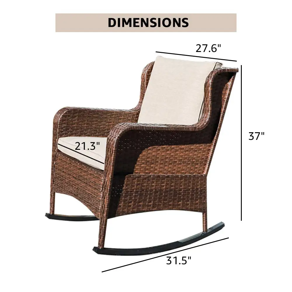 Resin Wicker Rocking Chair Olefin Cushion Patio Yard Club Rocker Brown Beige, Customized view 2