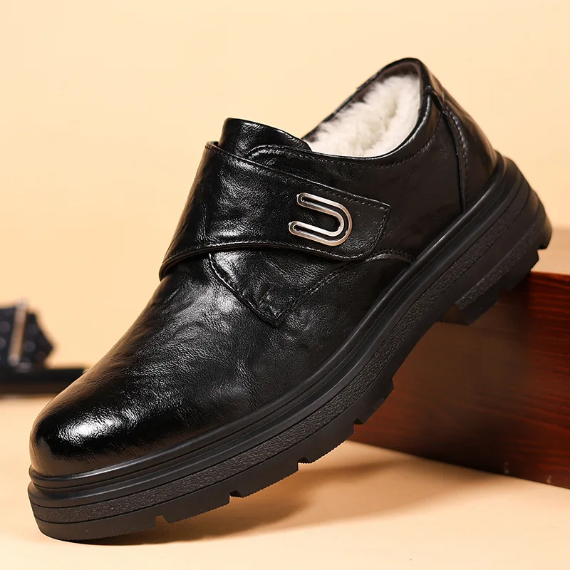 

New Men's Warm Leather Shoes Autumn and Winter Fashion Thick Sole Casual Derby Shoes Men's Formal Wedding Low-top Leather Shoes