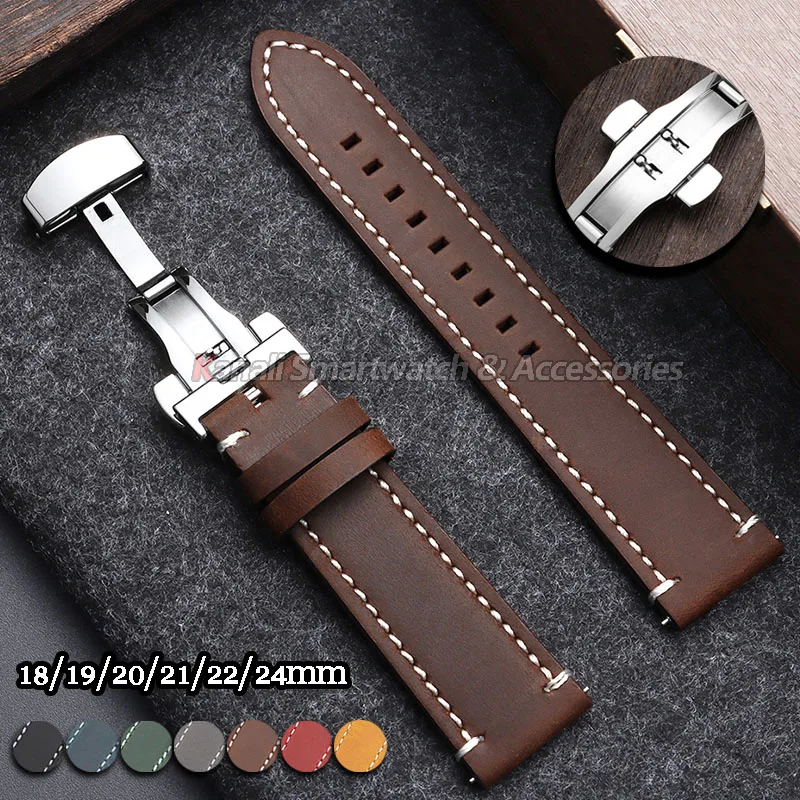 Butterfly Buckle Calfskin Leather Watch Strap for Omega for Seiko 18mm 19mm 20mm 21mm 22mm 24mm Watch Starp Universal Bracelets