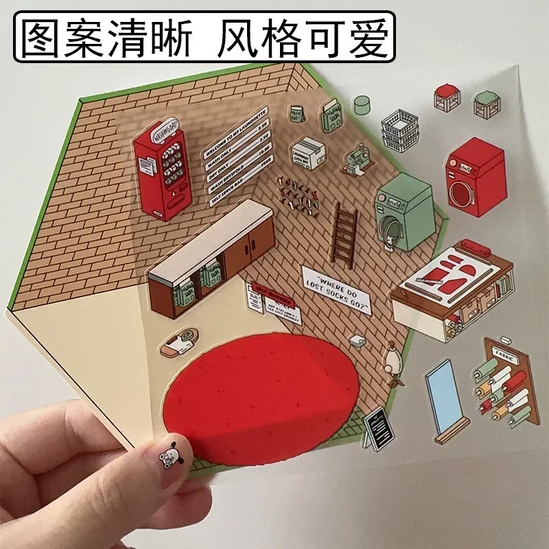 Coreano Três Dimensional Cabana Adesivos, Cena, Paisagismo Adesivos, Bonito DIY, Quiet Book Pattern