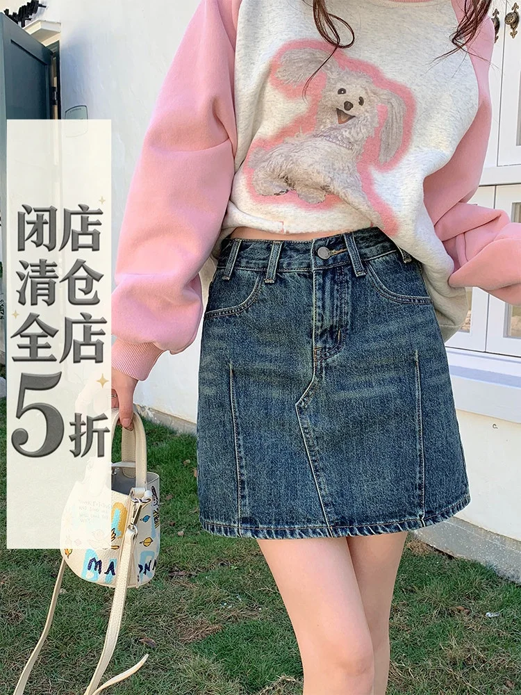 

Синяя джинсовая короткая юбка для женщин с высокой талией на молнии, в корейском стиле, для повседневной носки, А-силуэт, приталенный крой