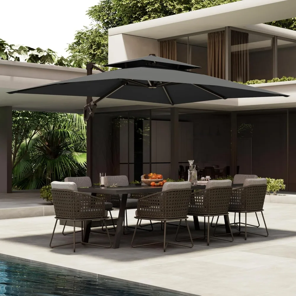 10' X 13' Patio Umbrella Outdoor Large Rectangle Cantilever Umbrellas Double Top Heavy Duty Windproof Offset Umbrella