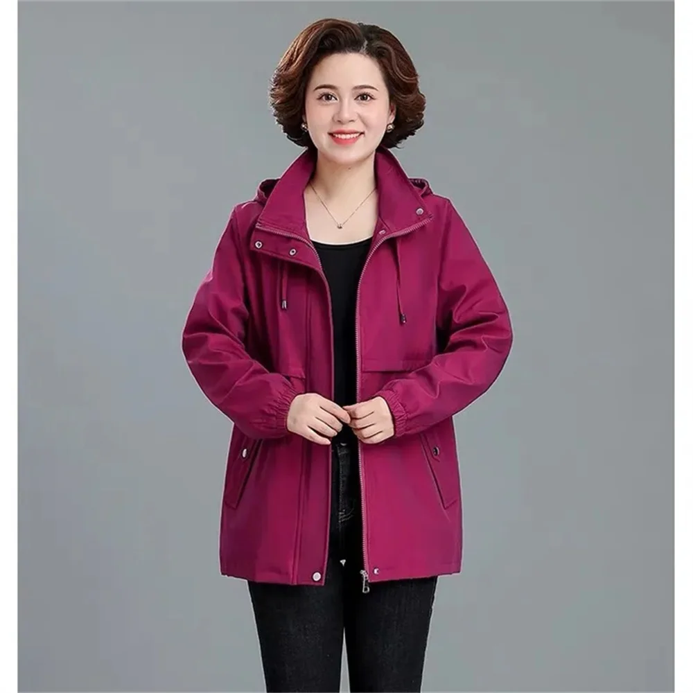 Cappotto da mamma Elegante giacca nobile femminile primavera autunno Giacca da donna taglie forti medio lungo con cappuccio JJ312