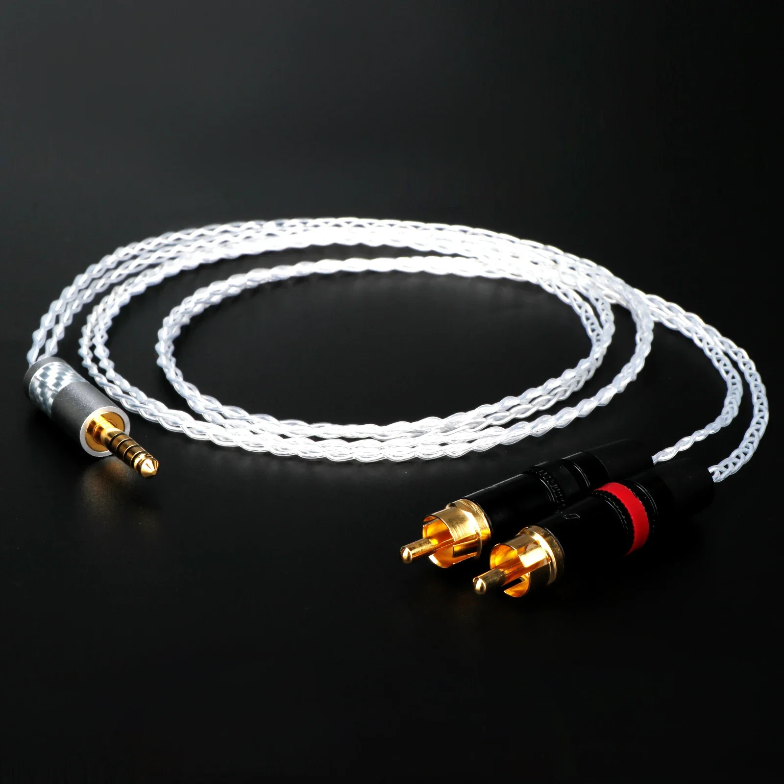 Kabel AUX pemisah Male RCA ganda Jack 4.4mm Premium-panjang dapat disesuaikan, 7N OFC konduktor tembaga berlapis perak, berlapis emas