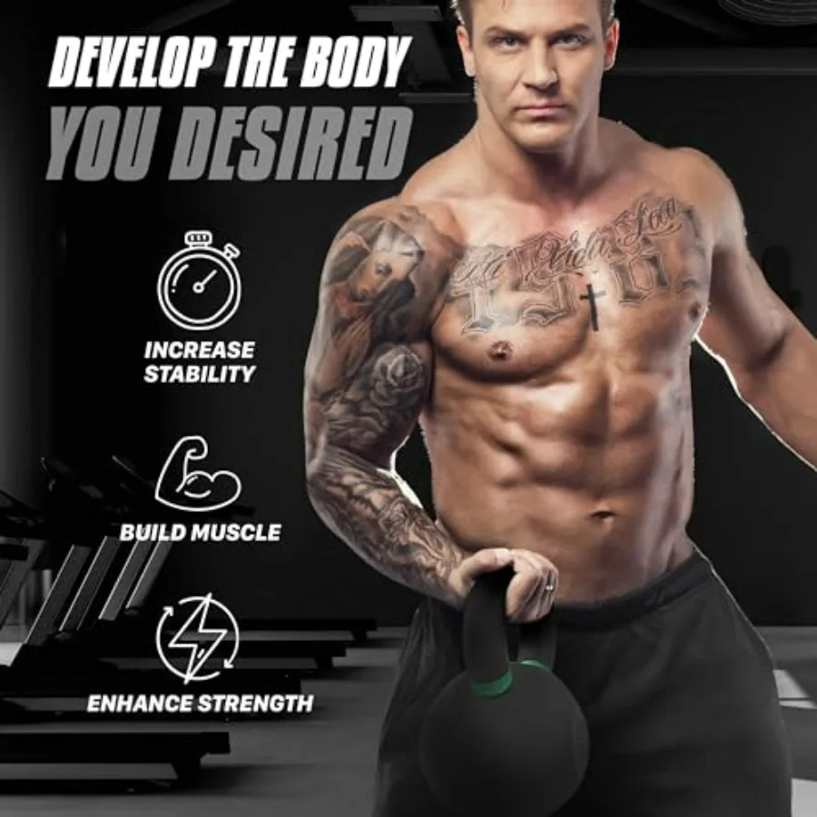 مجموعة أوزان Kettlebell من الحديد الزهر المطلي بالمسحوق 28 كجم 62 رطل لتدريب القوة لتمارين الجسم بالكامل في المنزل