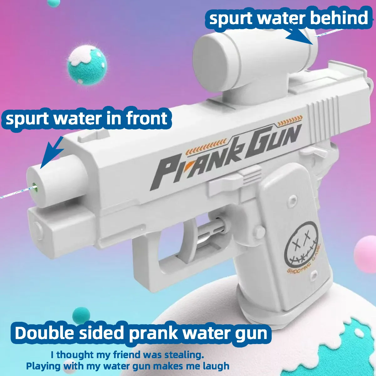 Nueva y creativa pistola de agua de doble cara, juguete de descompresión de chorro de agua inverso, juguete de pistola de agua balística hacia atrás