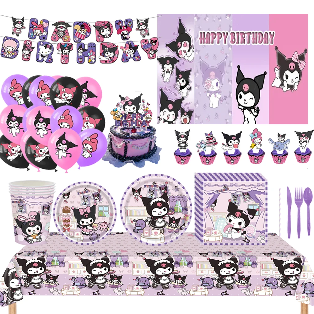 

Disney Kuromi Birthday Party Decoration Supplies Disposable Ballooon Cup Napkin Plate Banner Baby Shower Background Girl Gifts