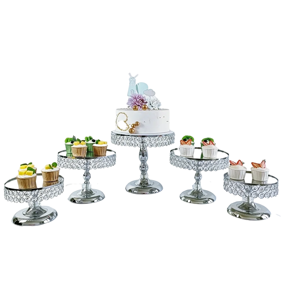 3Pcs -17Pcs/lot 3 Tiers Cupcake Tower Stand with Hanging Crystal wedding Party Cake Tower cake stand set Silver color baby show