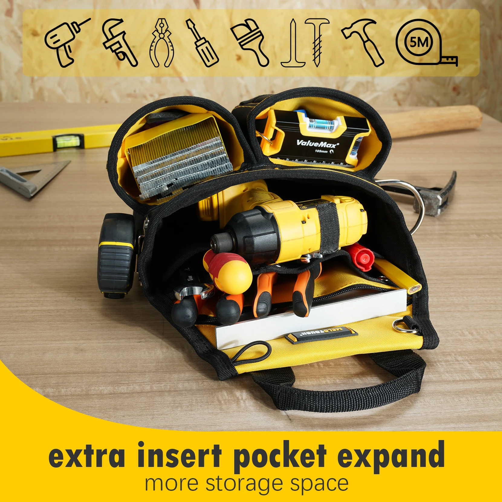 MELOTOUGH Carpenter Tool Pouch with 10 Pockets,Electrician Tool Pouch,Framer Belt Bag,Tool Pouch with Belt Clip