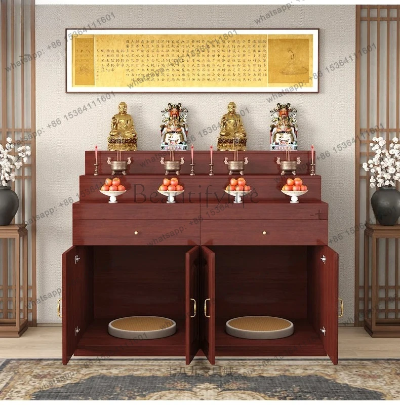 Buddhist shrine offering table with pull-out plate drawer God of Wealth Guanyin offering table Chinese style