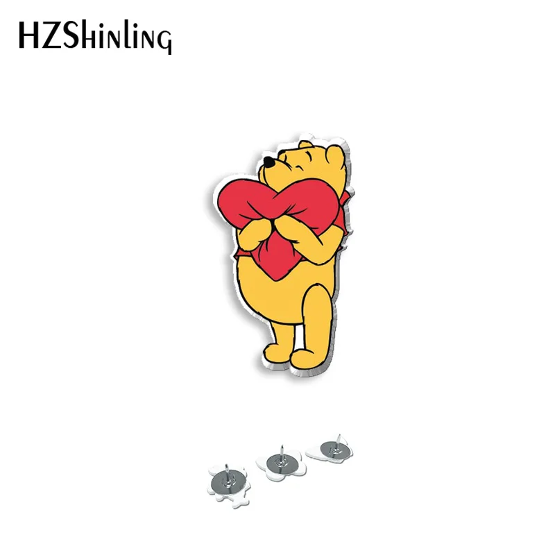 2024 New Disney Winnie The Pooh Lapel Pin Cartoon Bear Acrylic Brooches Handmade Epoxy Jewelry Shirt Bag Badge Kids Best Gift