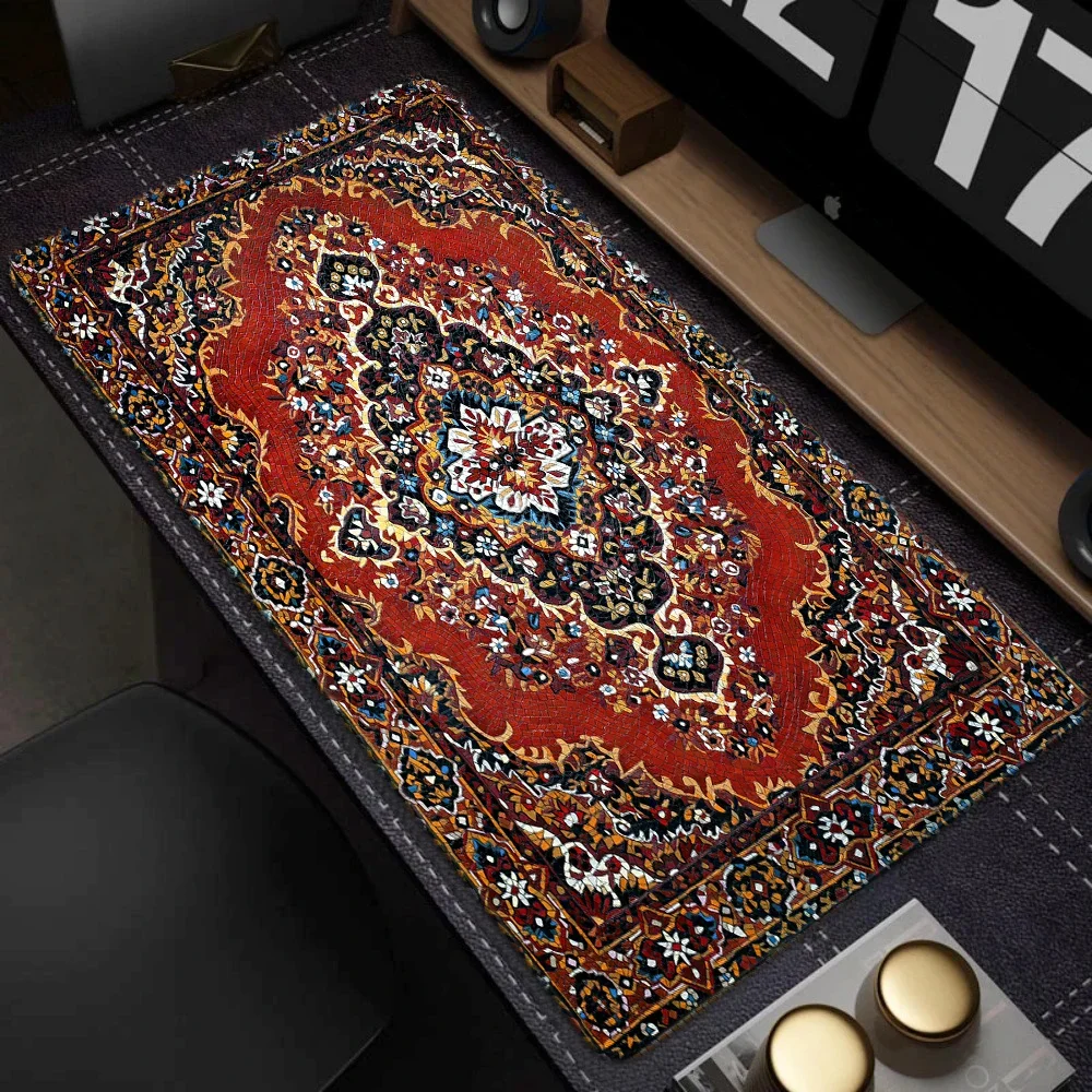 Exquisite Persian carpet mouse pad 90x40cm/80x30cm non-slip wear-resistant rubber bottom with stitched edge large keyboard mat