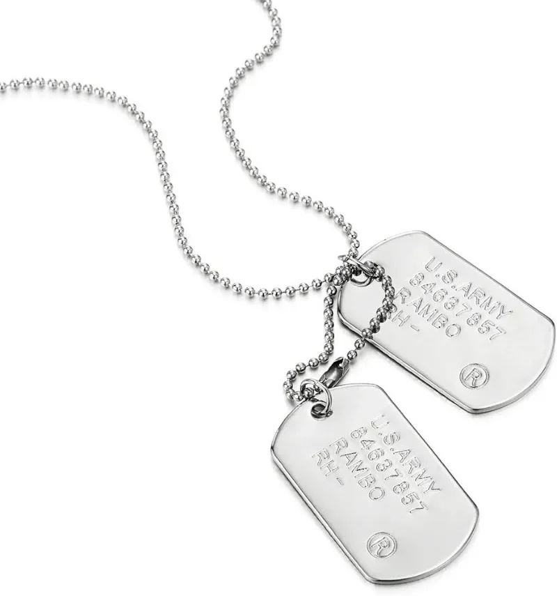 Weihnachten Geburtstag Schmuck Geschenke Klassisch 2 Stück Herren Militär Armee Erkennungsmarke Anhänger Halskette für Männer Papa Ehemann mit Perlenkette