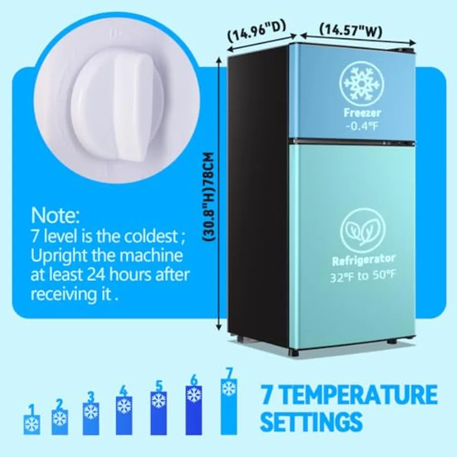 Mini Fridge with Freezer 2.4 Cu.ft Mini Refrigerator Double Doors Dorm Fridge Compact 7 Modes Temp Suit for Apartment Bedroom O