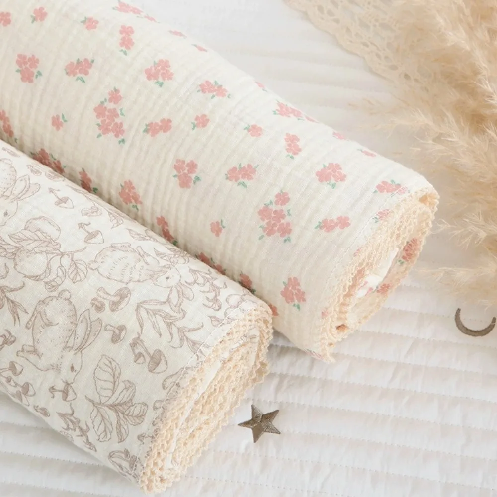 ผ้าห่มเด็กอ่อนเนื้อมัสลินลายดอกไม้สองชั้น ผ้าห่อตัวเด็กน้ำหนักเบา ผ้าห่มคลุมรถเข็นเด็ก ผ้าฝ้าย สำหรับฤดูร้อน