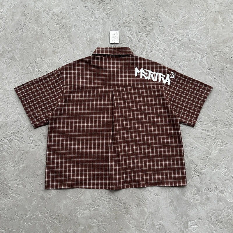

Мужская рубашка Mertra с вышивкой логотипа и буквами, рубашка в клетку MERTRA с короткими рукавами, свободные повседневные топы, настоящая фотография
