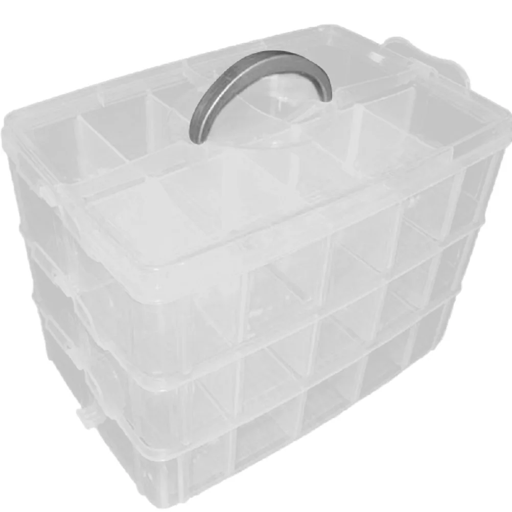 3-lagige transparente Kunststoff-Aufbewahrungsbox, Schmuck-Organizer, abnehmbare Fächer, Tragegriff, Make-up-Behälter