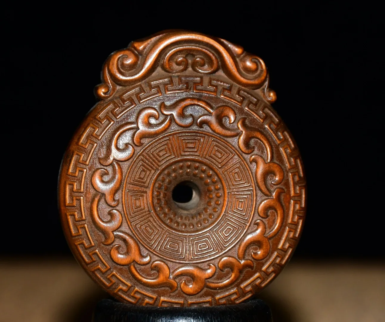 

3"Xizang Folk Collection Old Boxwood Flower Ruyi Pattern Ping An Knot pendant Amulet Dharam Amass wealth Ornaments Town house