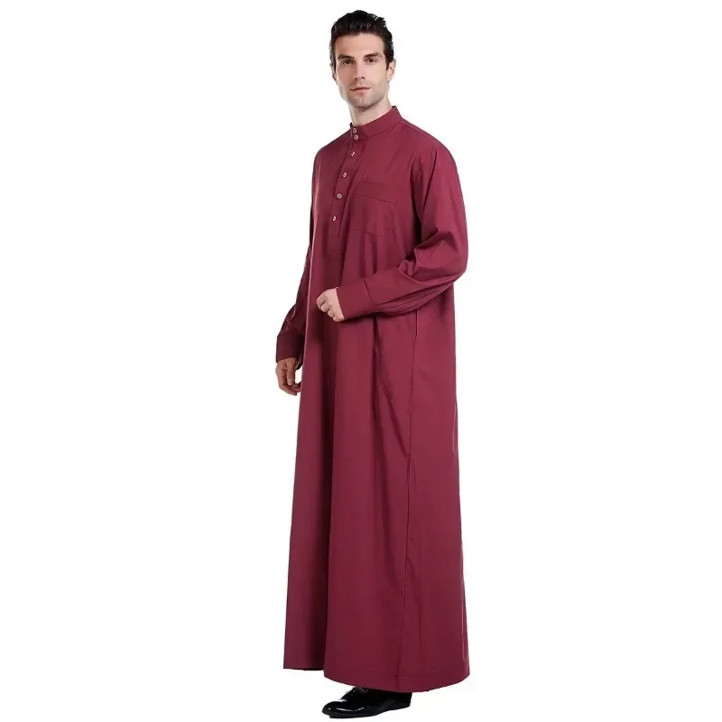 Muzułmanki Jubba Thobe Arabska Islamska Odzież Długa Sukienka Arabia Saudyjska Szata Abaya Dubaj Luźna Bluzka Kaftan Stójka Kołnierzyk Abayas