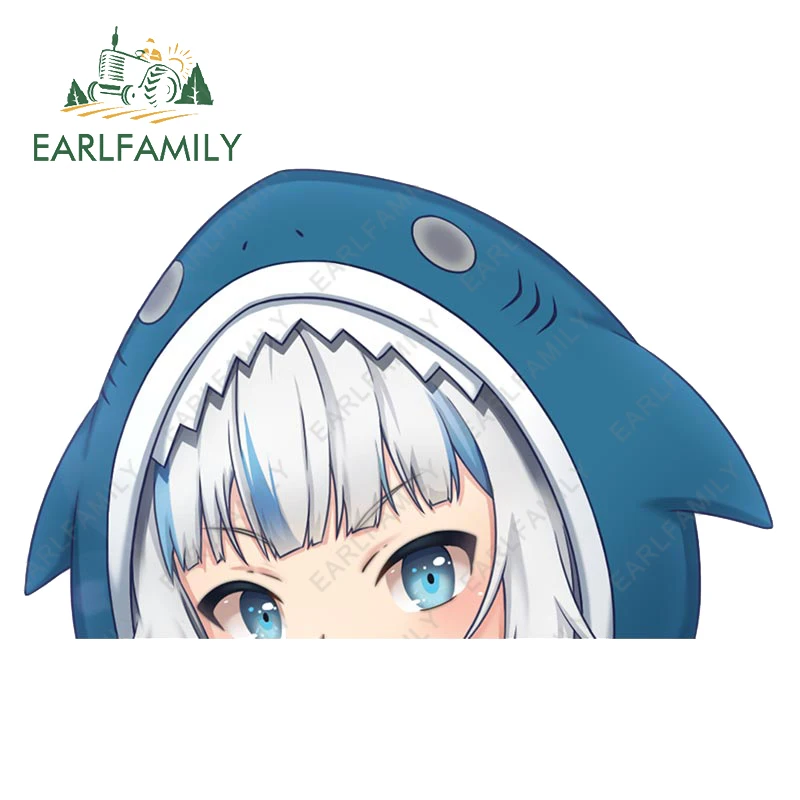 EARLFAMILY Hololive Game Gawr Gura Peek أنيمي ملصقات السيارات قافلة ويندوز ملصق مائي كمبيوتر محمول مقاوم للماء واقية من الشمس الفينيل سيارة التفاف
