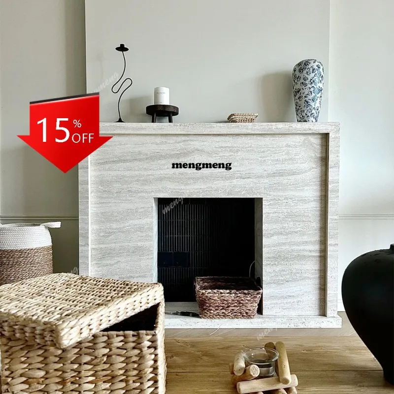 

Декоративный камин из французского натурального травертина, имитация огня, каменное украшение, антикварный стиль, для гостиной, небольшой камин.