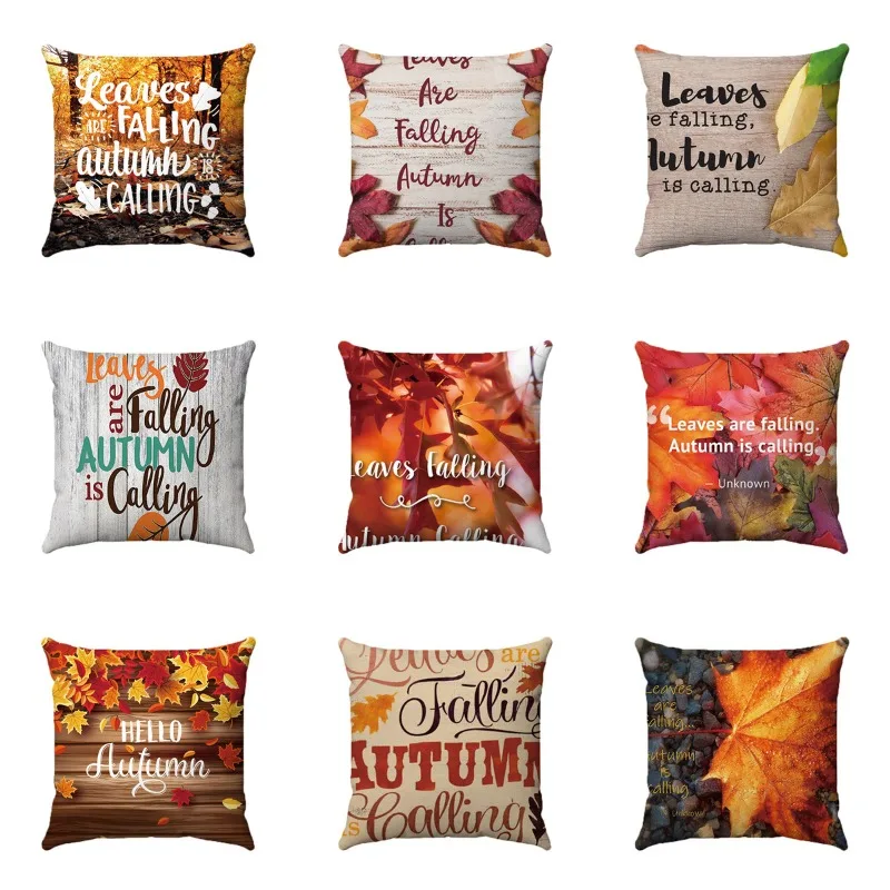 Nordic Maple Leaf Alphabet Scenery Digital printing short plush pillow covers for car sofa office cushion cover home goods
