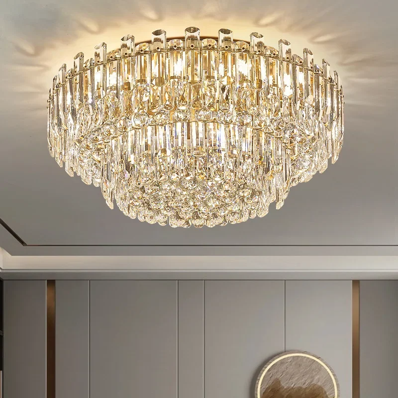 

Modern Luxury Ceiling Lamp Smoke Clear Crystal Led Round Lighting for Living Room Bedroom Dining Room Gold Ceiling Chandelier