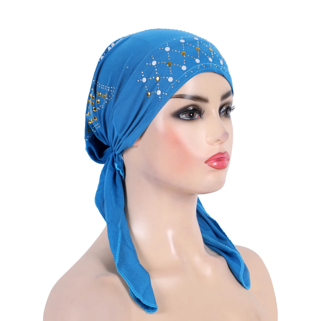 H089 fashion turban hijab with many sequins stones muslim hijabi scarf islamic headscarf hat amira pull on headwrap