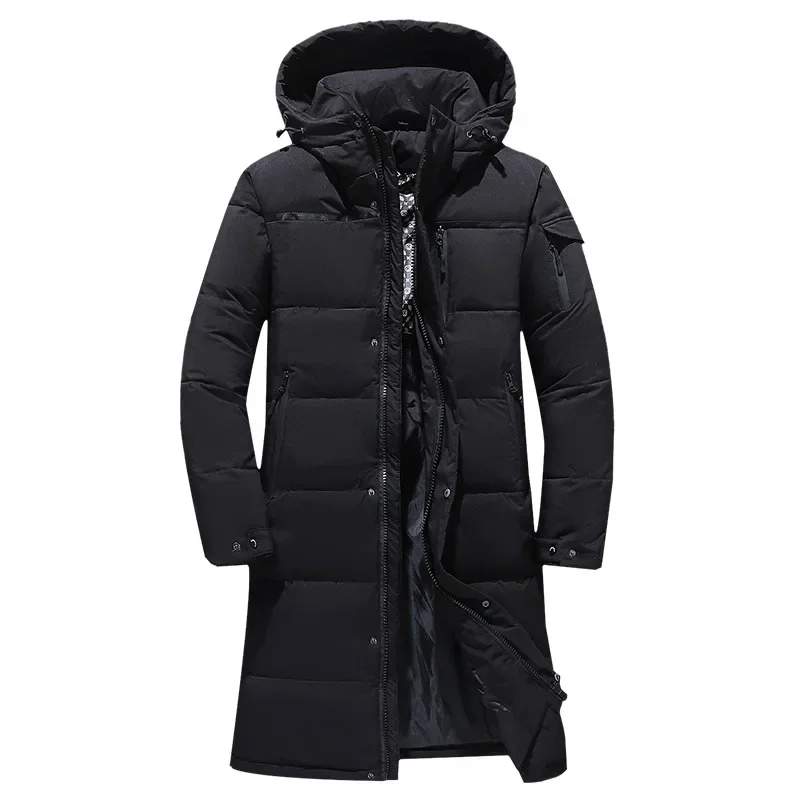 Men\'s Winter Down Jacket Male Solid Color Long Thick Warm Hooded Waterproof Parkas High-quality 80% White Duck Down Coats 5XL