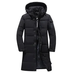 Men's Winter Down Jacket Male Solid Color Long Thick Warm Hooded Waterproof Parkas High-quality 80% White Duck Down Coats 5XL